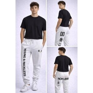 Young & Reckless White Jogger Sweatpants Mens Small Logo Graphic